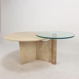 Italian travertine and glass coffee table, 1980