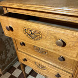 Small Art Deco chest of drawers with 3 drawers in light oak.