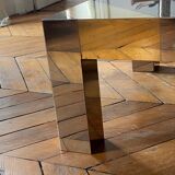 Table basse massive en métal chromé et laiton, Italie années 1970