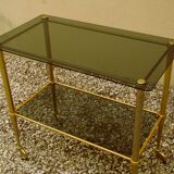 Ancienne desserte en laiton, et plateau en verre fumé  Style Louis XVI.