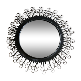 Miroir rond vintage en fer forgé noir