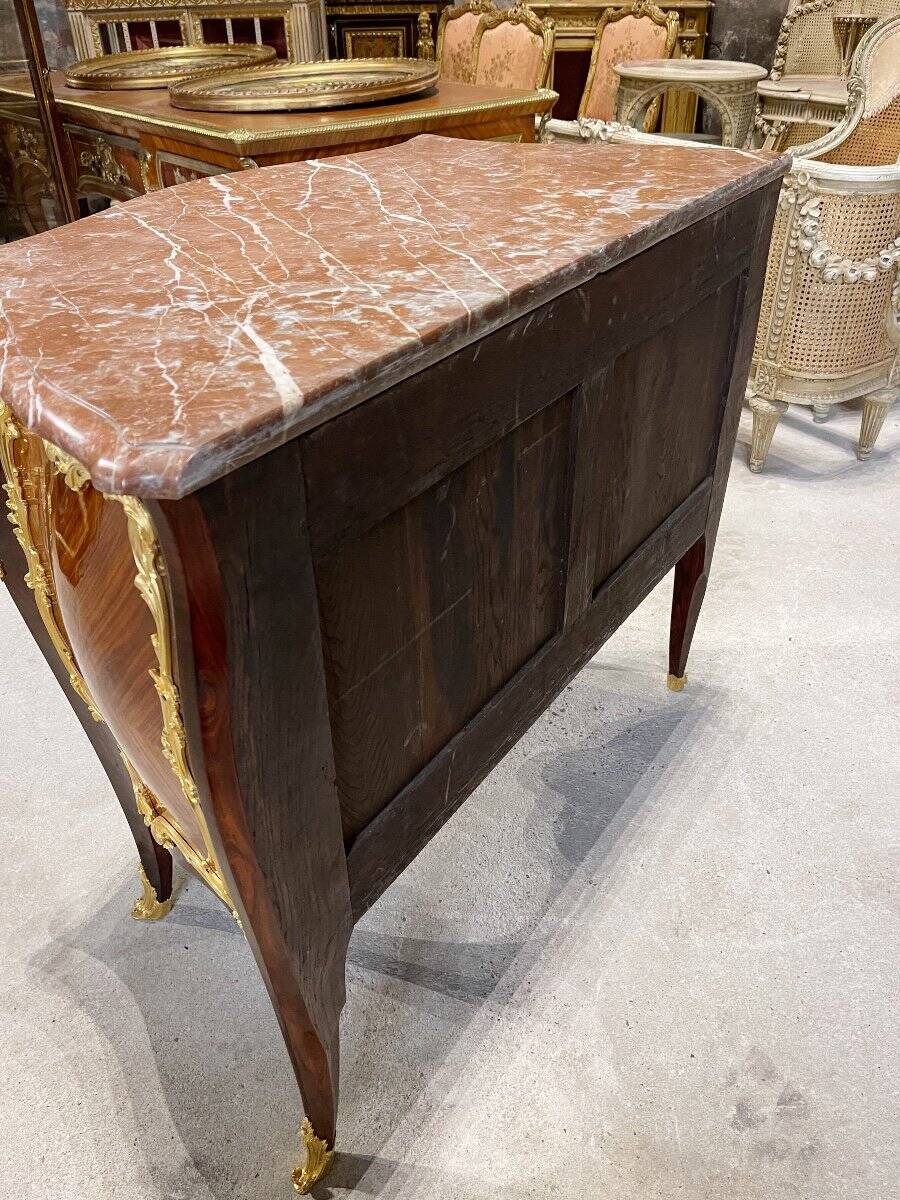 Jumping Commode in Marquetry and Gilded Bronzes Attributed to the House of Millet, 19th Century