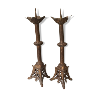 Pair of gilded bronze church candle holders