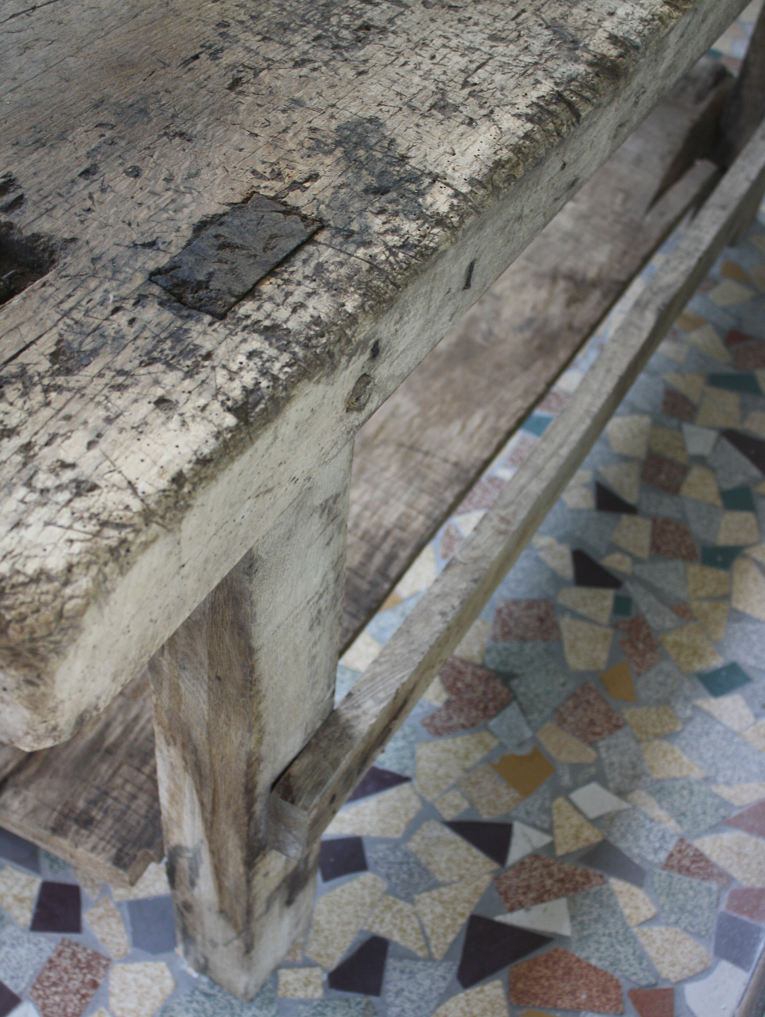 Ancient workbench in raw wood