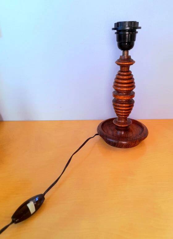 Turned wood lamp