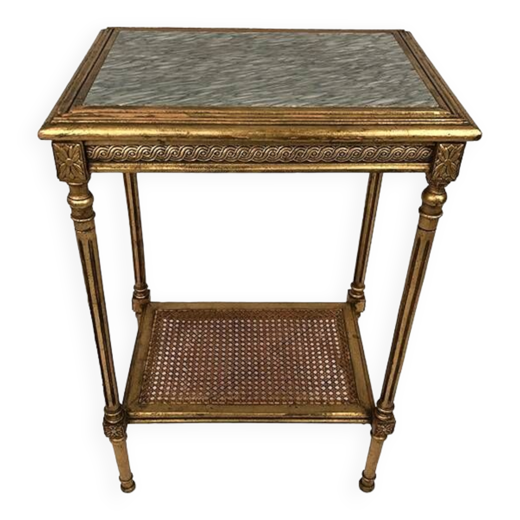 Louis XVI style pedestal table in gilded wood and marble top