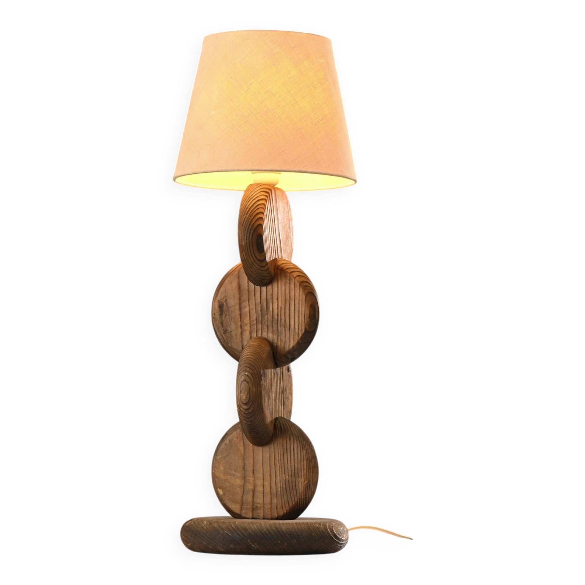 Brutalist pine lamp, Temde Switzerland circa 1970