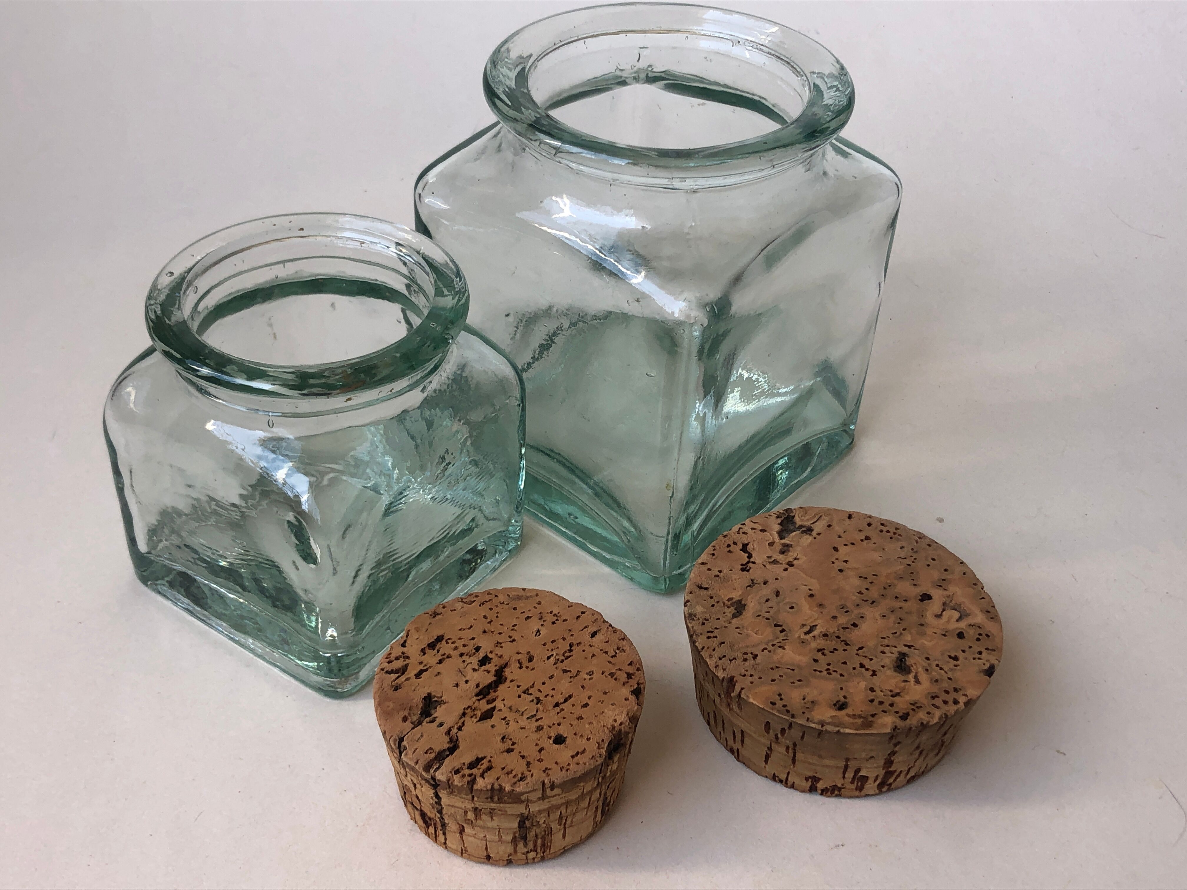 Set of 5 jars glass and Cork. 1970
