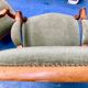 Voltaire armchairs in green velvet, the pair