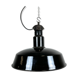 Industrial midcentury black enamel factory lamp, 1950s