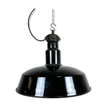 Industrial midcentury black enamel factory lamp, 1950s