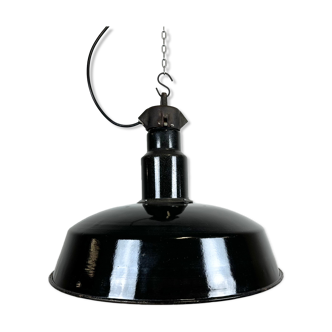 Industrial midcentury black enamel factory lamp, 1950s