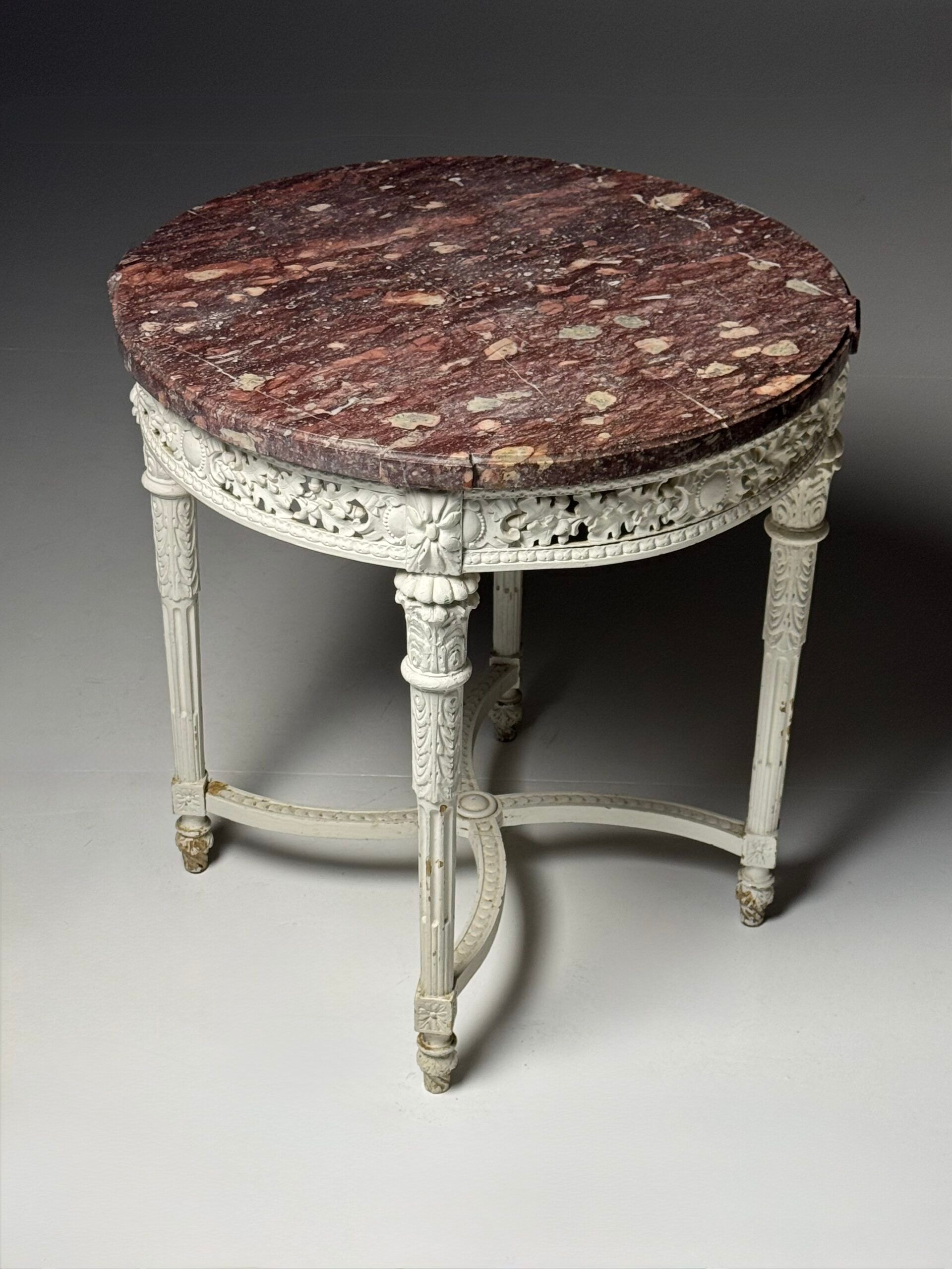 Table de café guéridon en marbre rouge du 19ème siècle