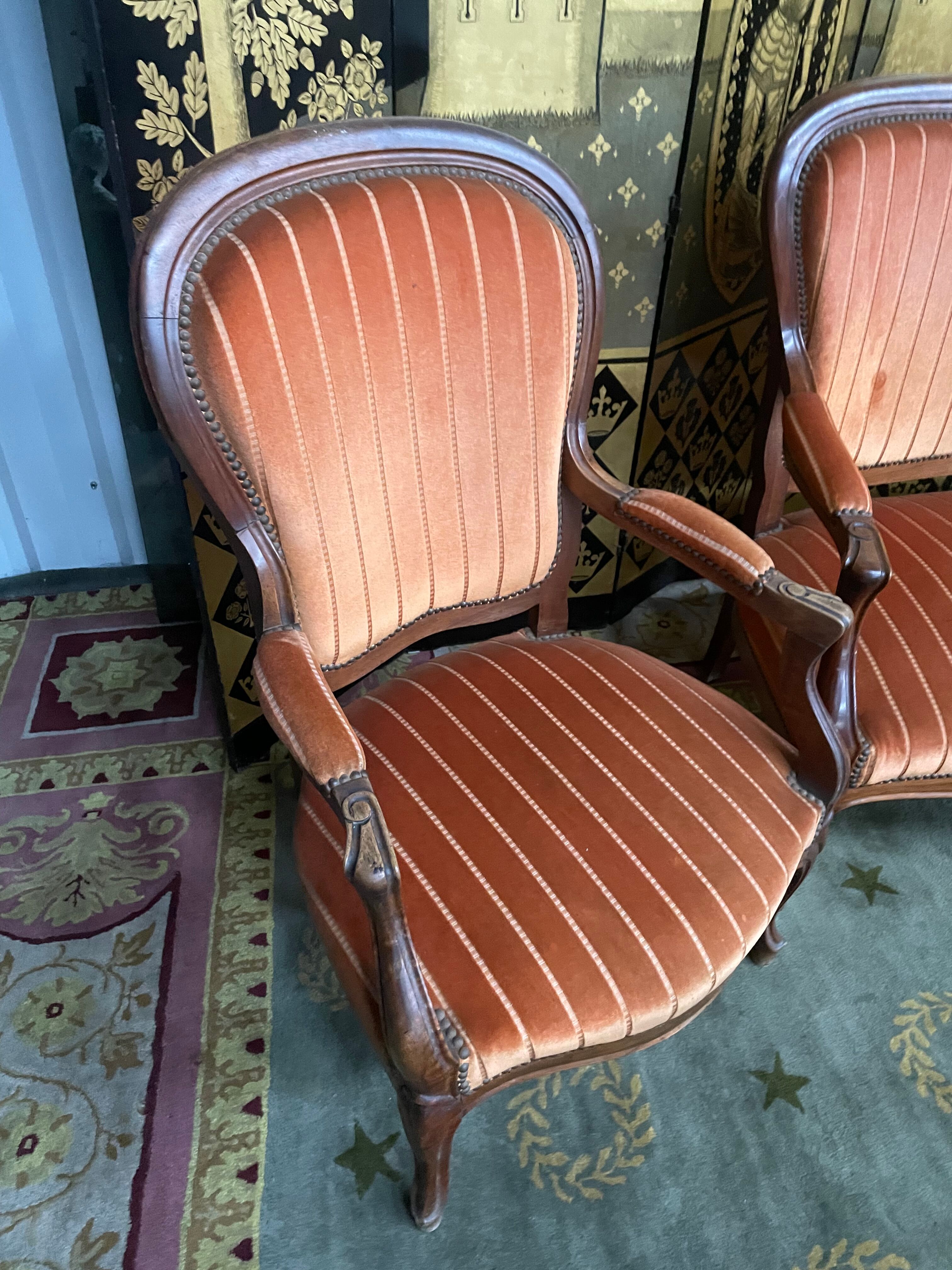 Salon complet Louis Philippe banquette et paire de fauteuils
