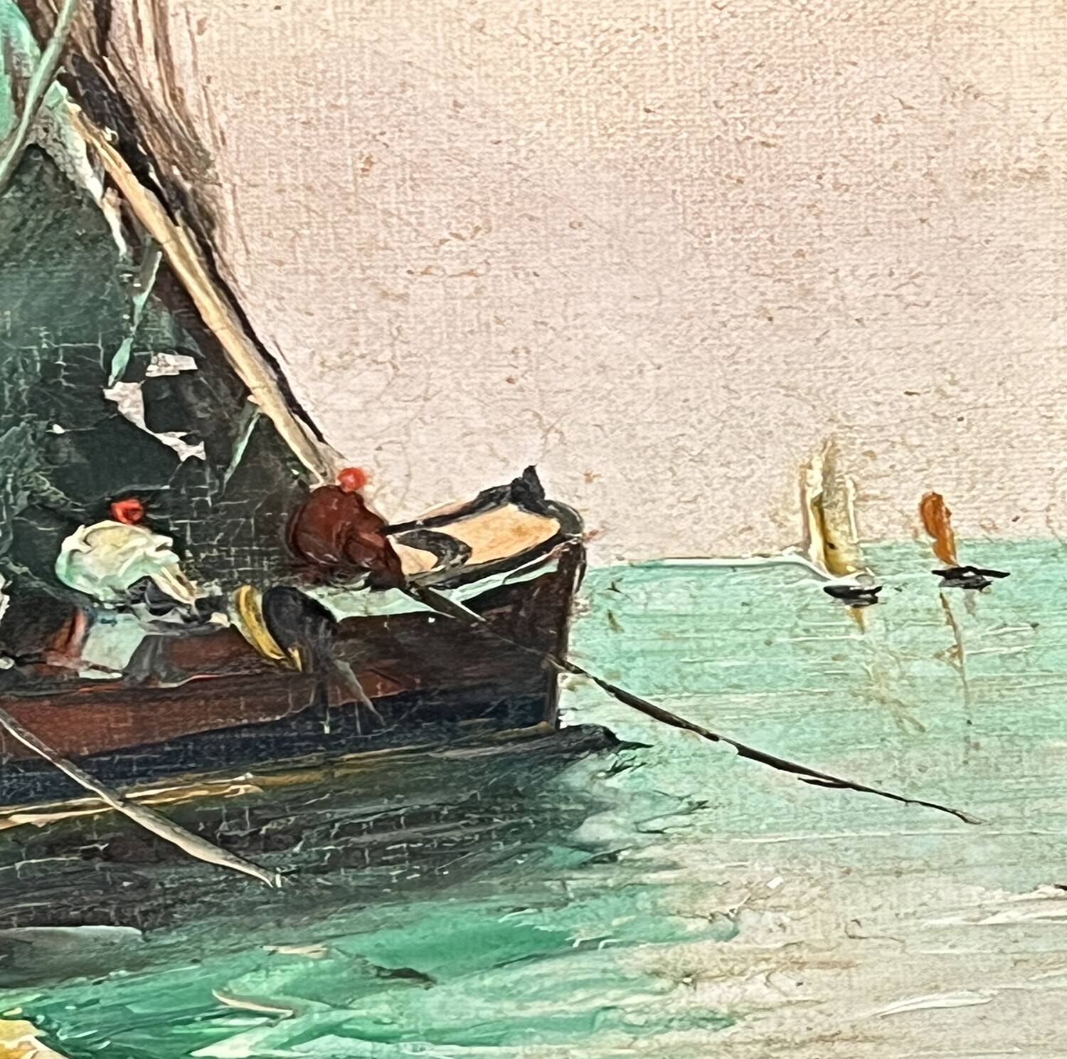 Tableau des années 50 "Les deux voiliers" signé Bérard.