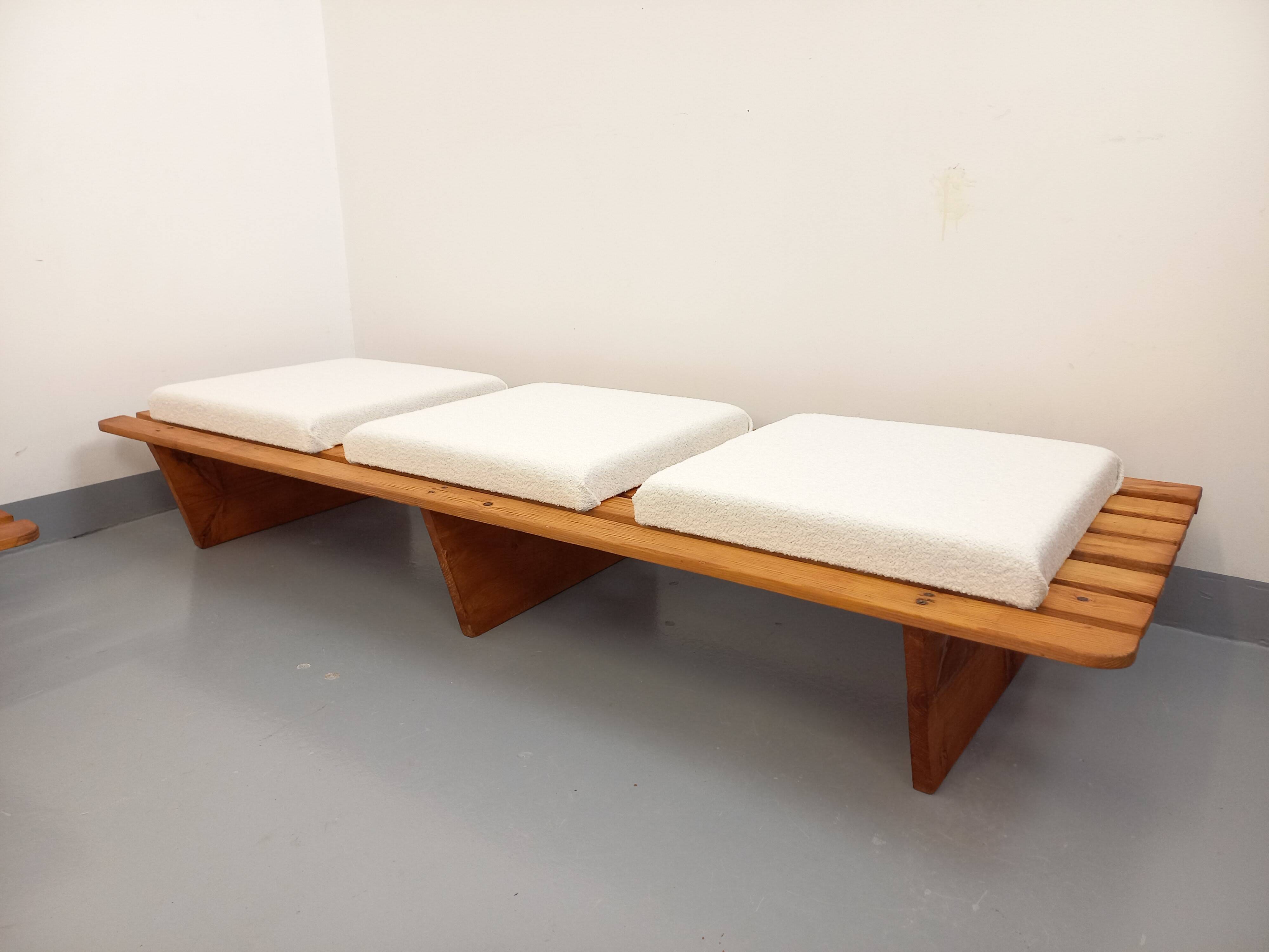 Pair of vintage  Perriand style  pine benches
