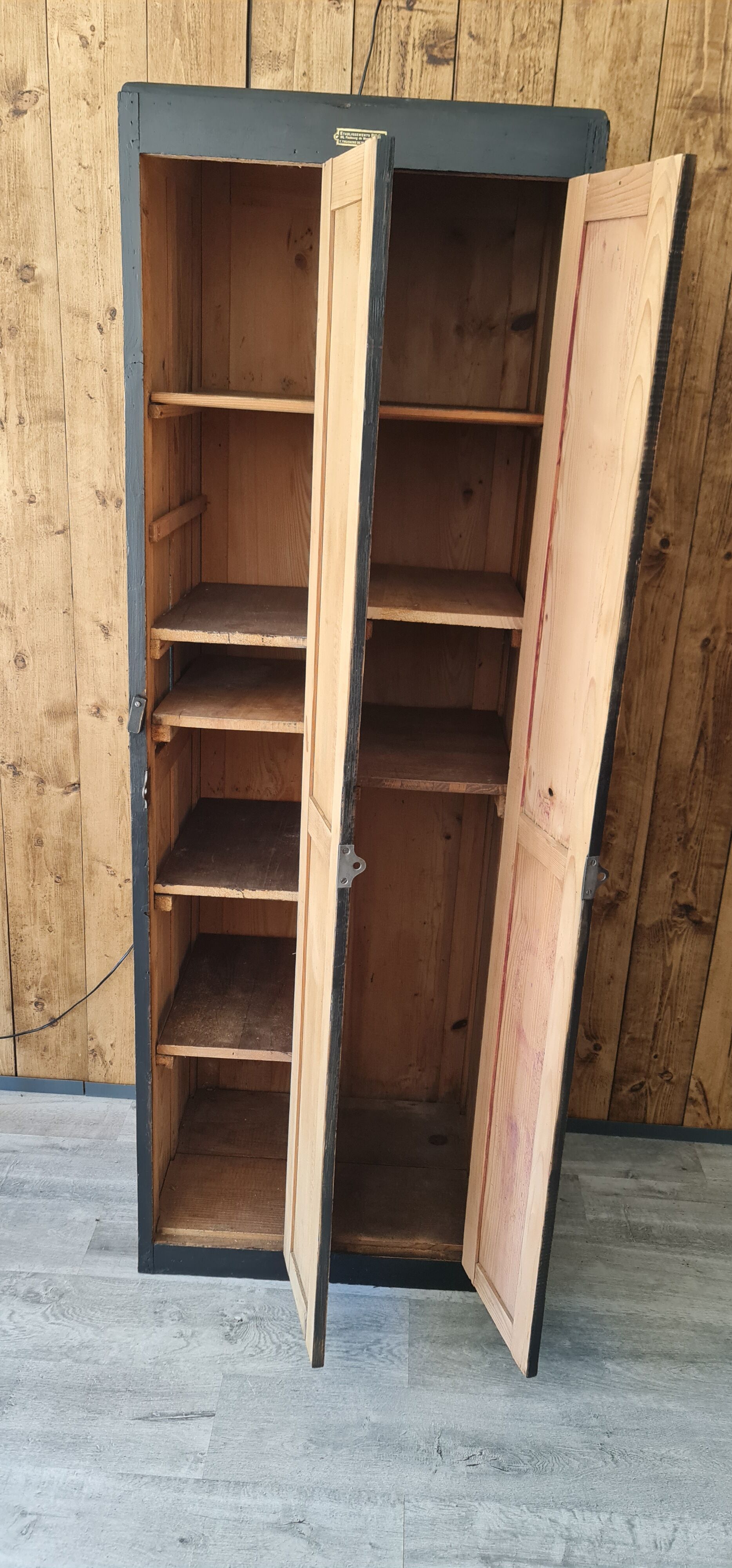 Old wooden factory cloakroom double door industrial furniture