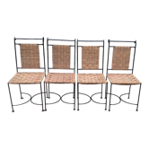 Set of 4 wrought iron chairs and rope seat