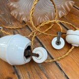 Opaline glass pendant light in ochre frilly glass, rises and falls