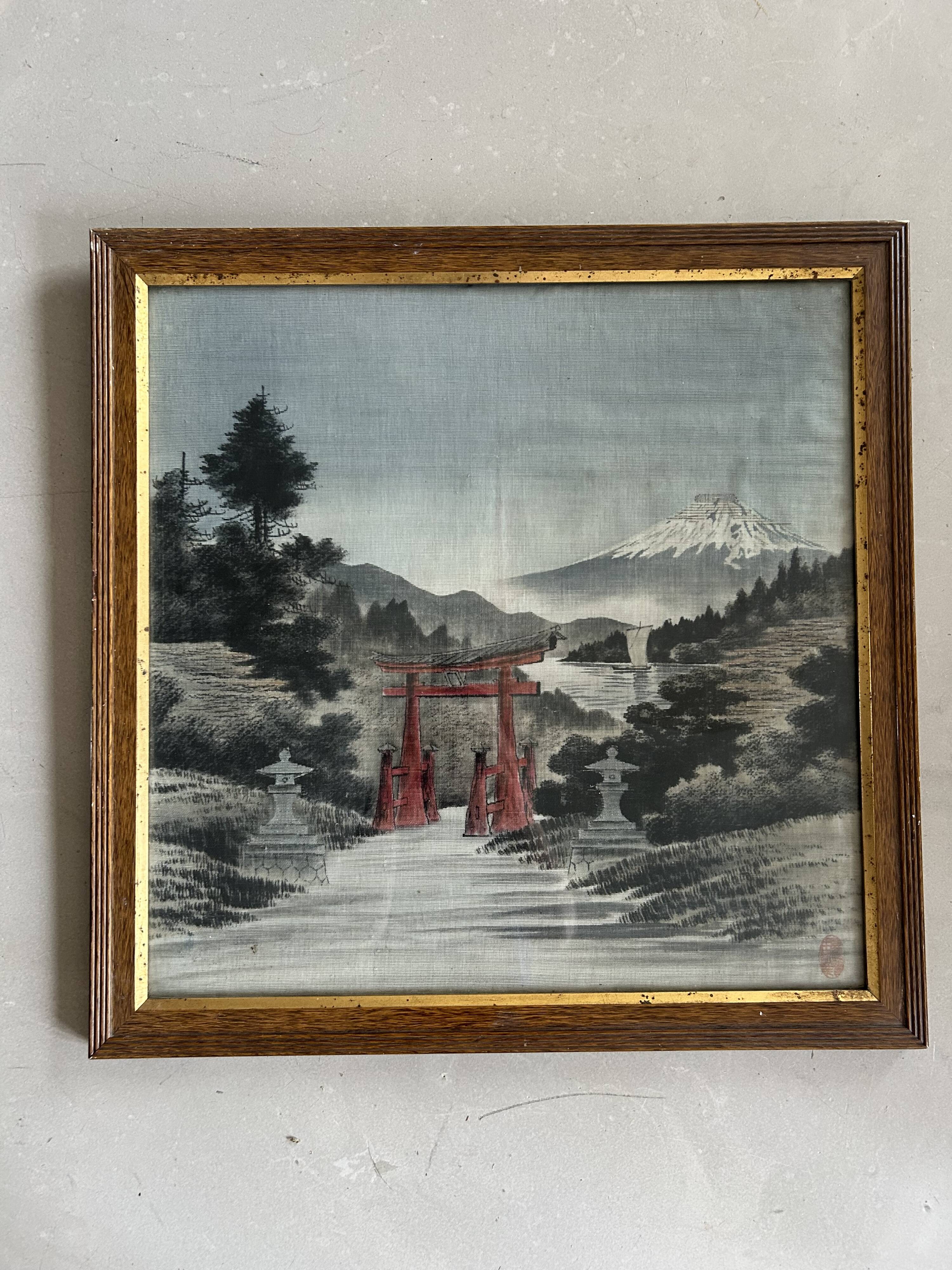 Ancient Japanese drawing on canvas
