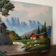 Oil painting on faesite from the 50s signed roos mountain landscape
