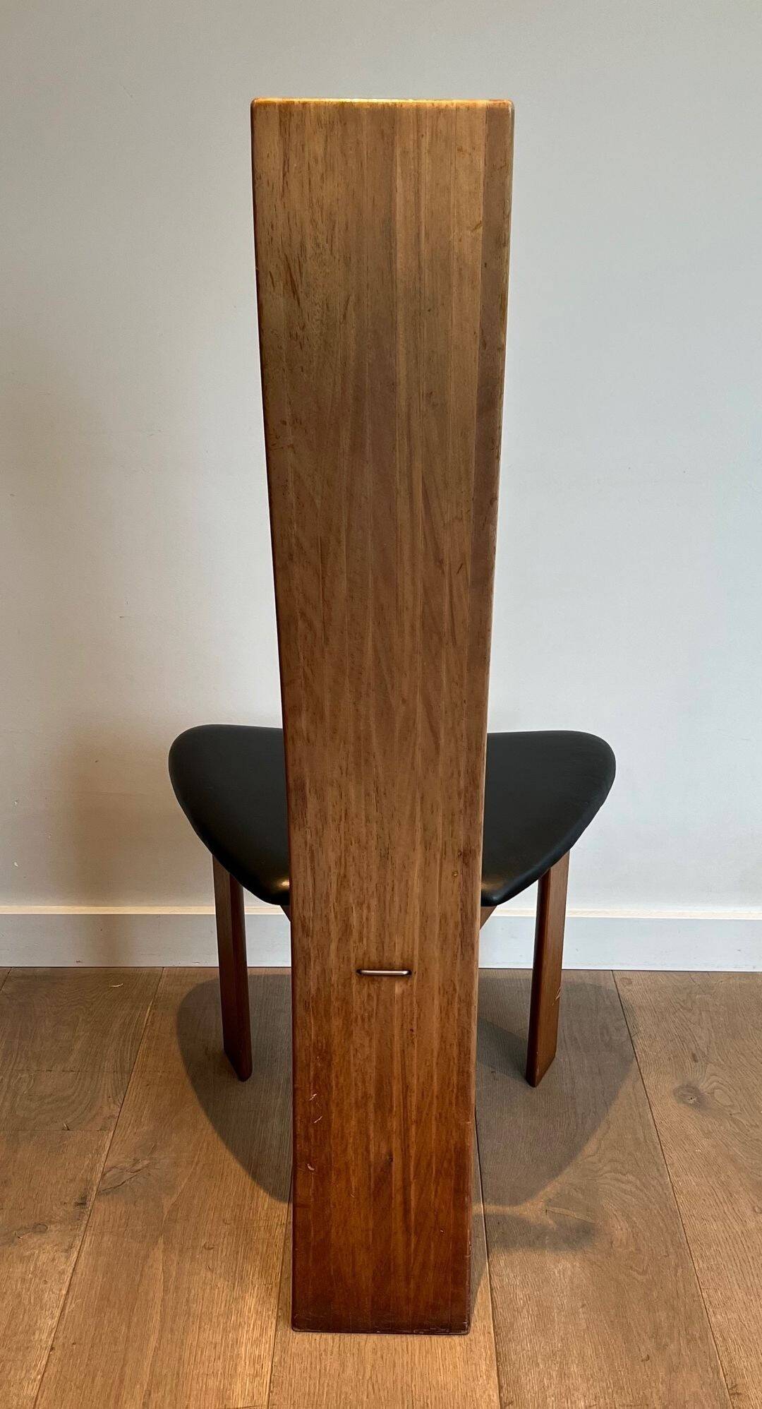 Pair of High Back Chairs, Exotic Wood & Black Leather, Scandinavian, varnished