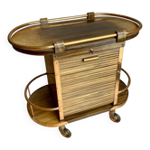 Bar cart / Vintage Art Deco service trolley – Wood and copper