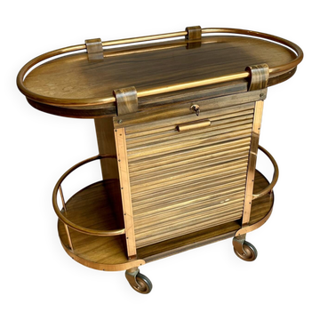 Bar cart / Vintage Art Deco service trolley – Wood and copper