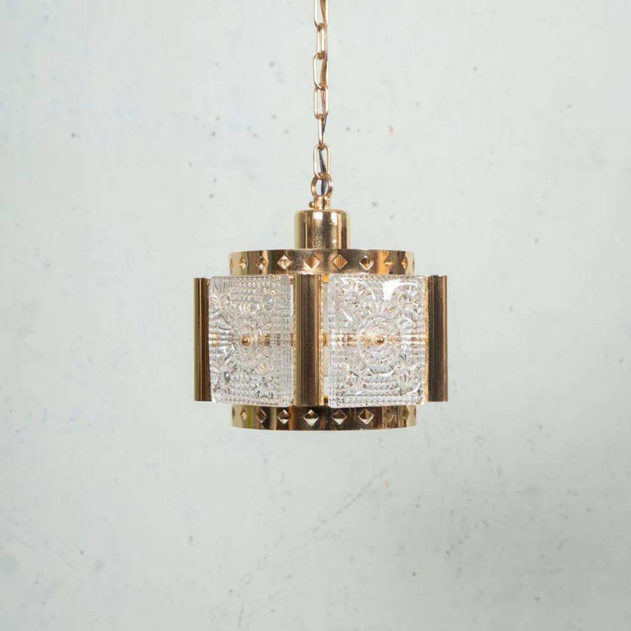 Vintage brass and frosted glass pendant, Vitrika glass pendant.