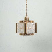 Vintage brass and frosted glass pendant, Vitrika glass pendant.