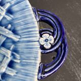 Fruit bowl, blue earthenware compote dish, slip, grape model, HBC