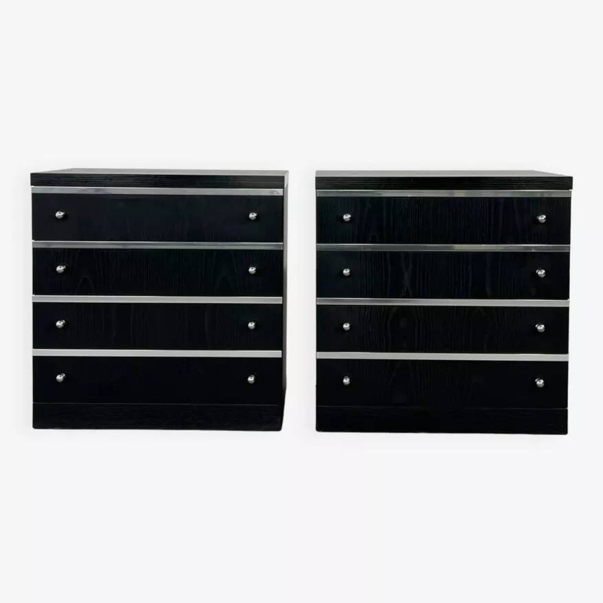 Pair of black and chrome 4-drawer chests of drawers