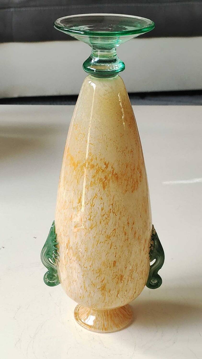 Amphora vase, speckled yellow. Murano style. Blown glass. Height 28 cm