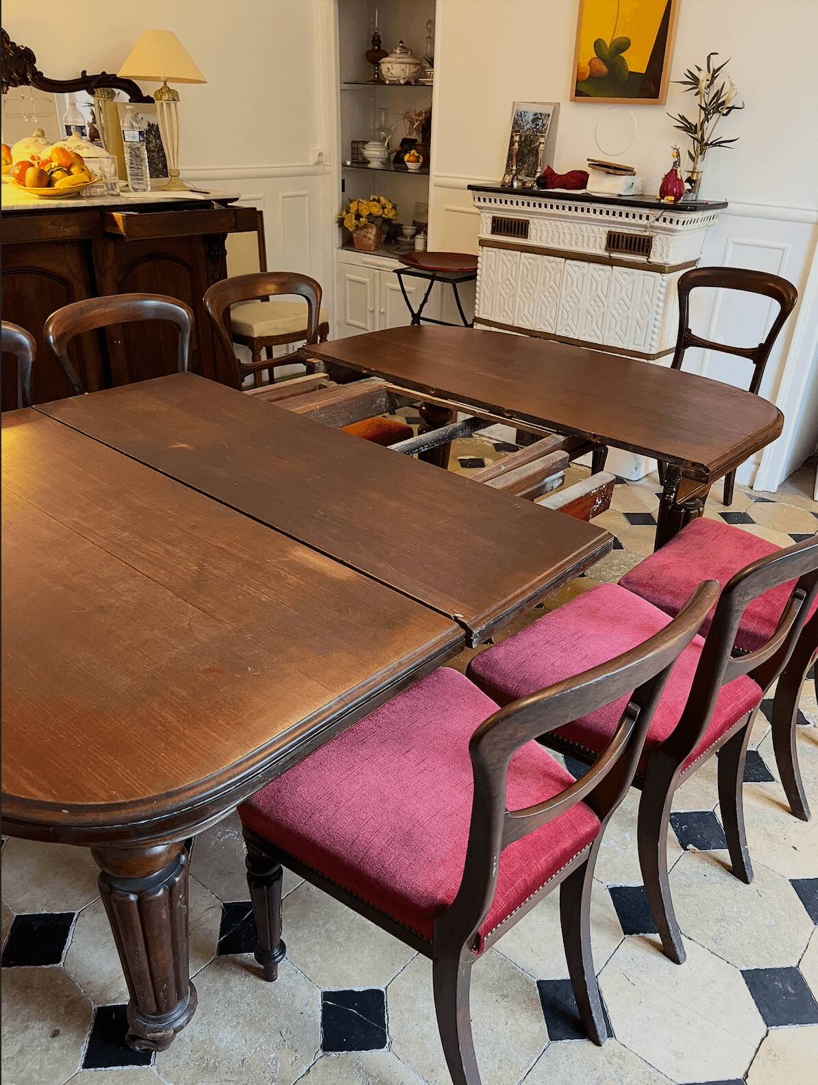 19th century mahogany dining room - Extendable table + Louis-Philippe chairs