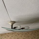 Rectangular ceiling light / chandelier in sandblasted glass and vintage Art Deco chrome