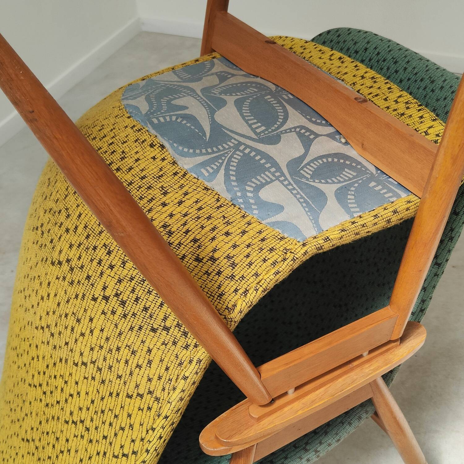 Pair of yellow and green resin and wood armchairs by Miroslav Navratil