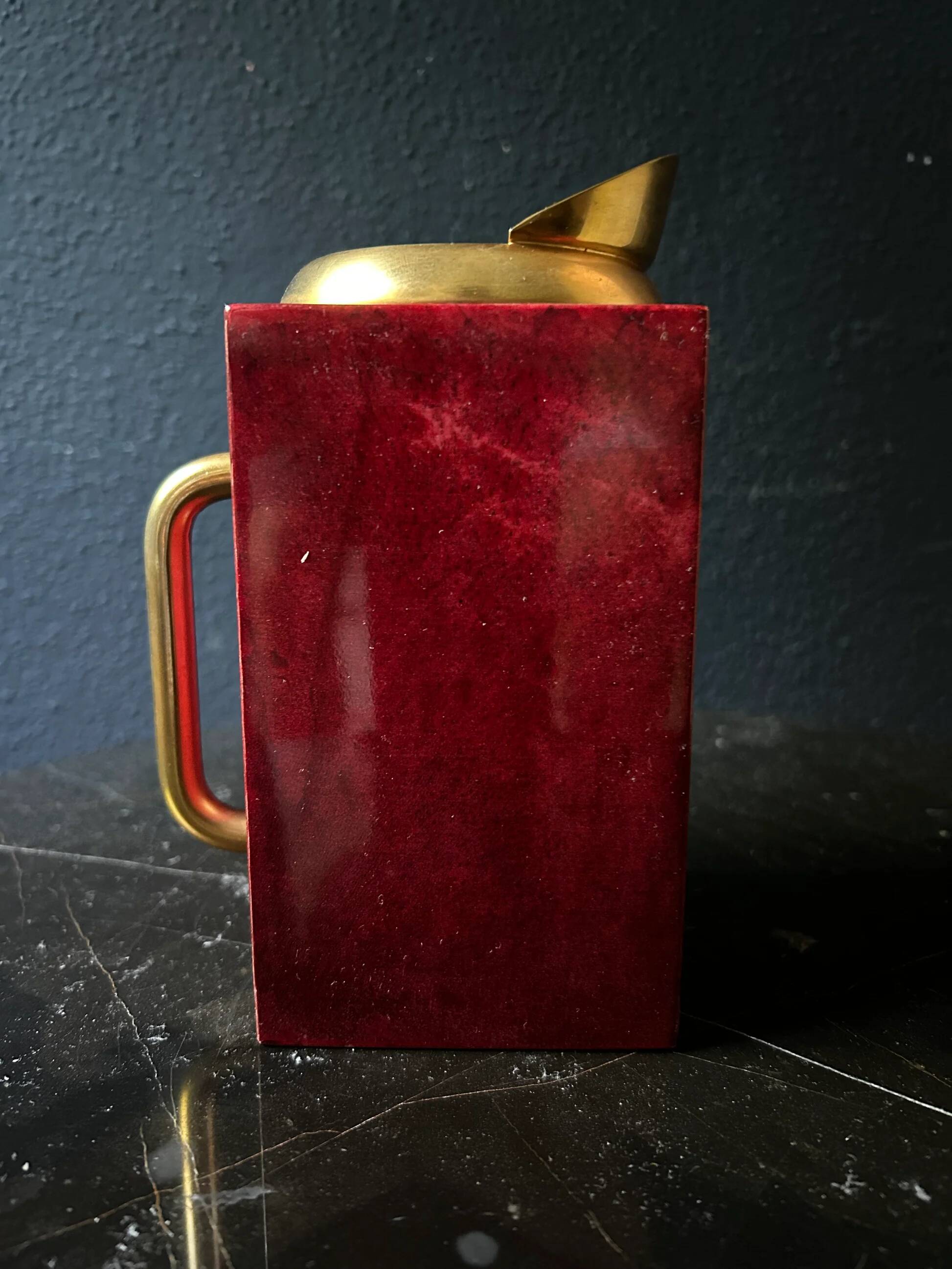 Aldo Tura red mixing pitcher with mixing spoon, Italy 1970s