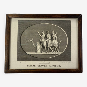 Old engraving, antique engraved stone, late 18th century