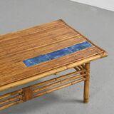 Coffee table with blue ceramic tiles by Robert and Jean Cloutier