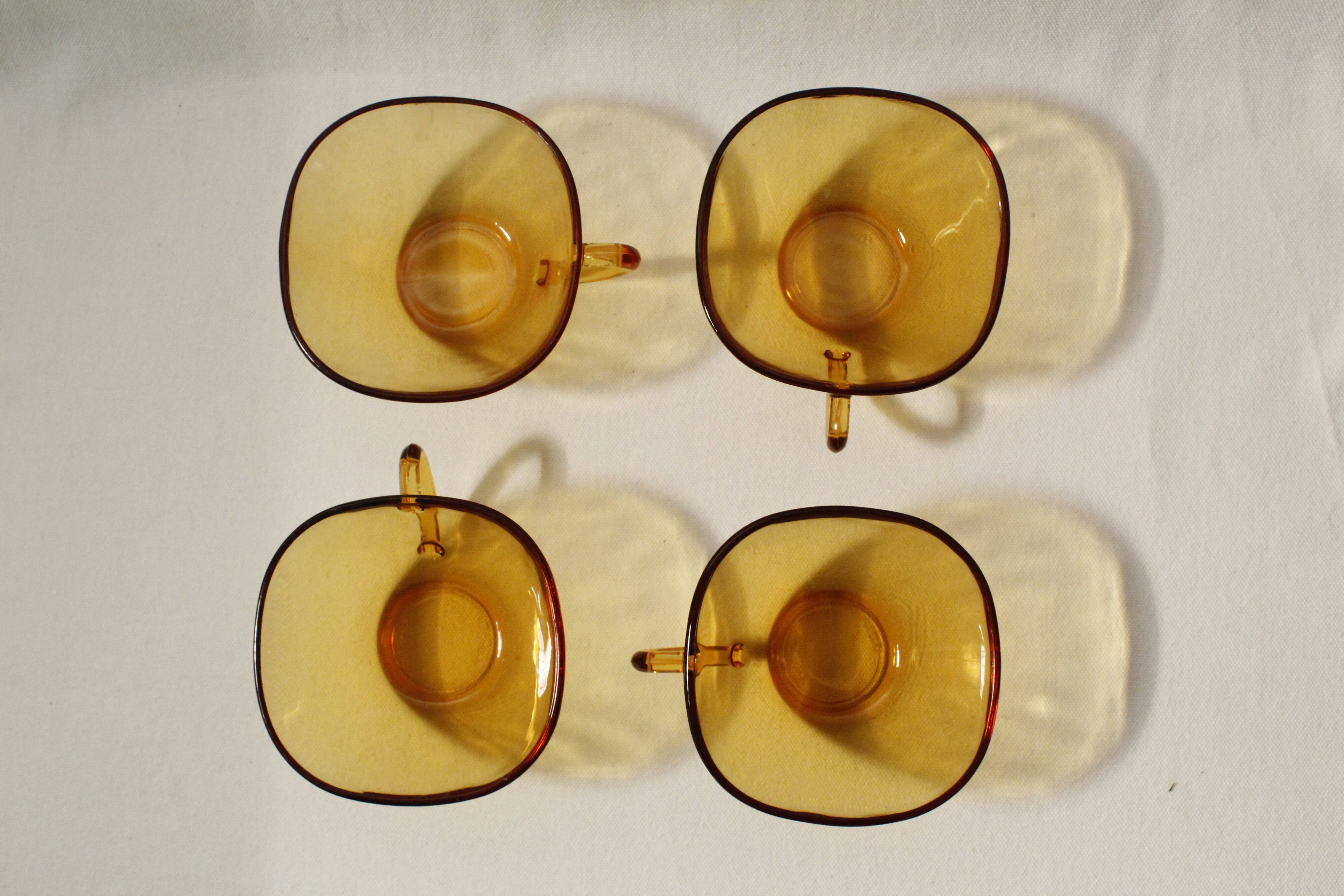 Set of 4 vintage Vereco amber glass coffee cups