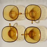 Set of 4 vintage Vereco amber glass coffee cups