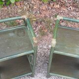 Pairs of bedside tables 2 green rattan shelves