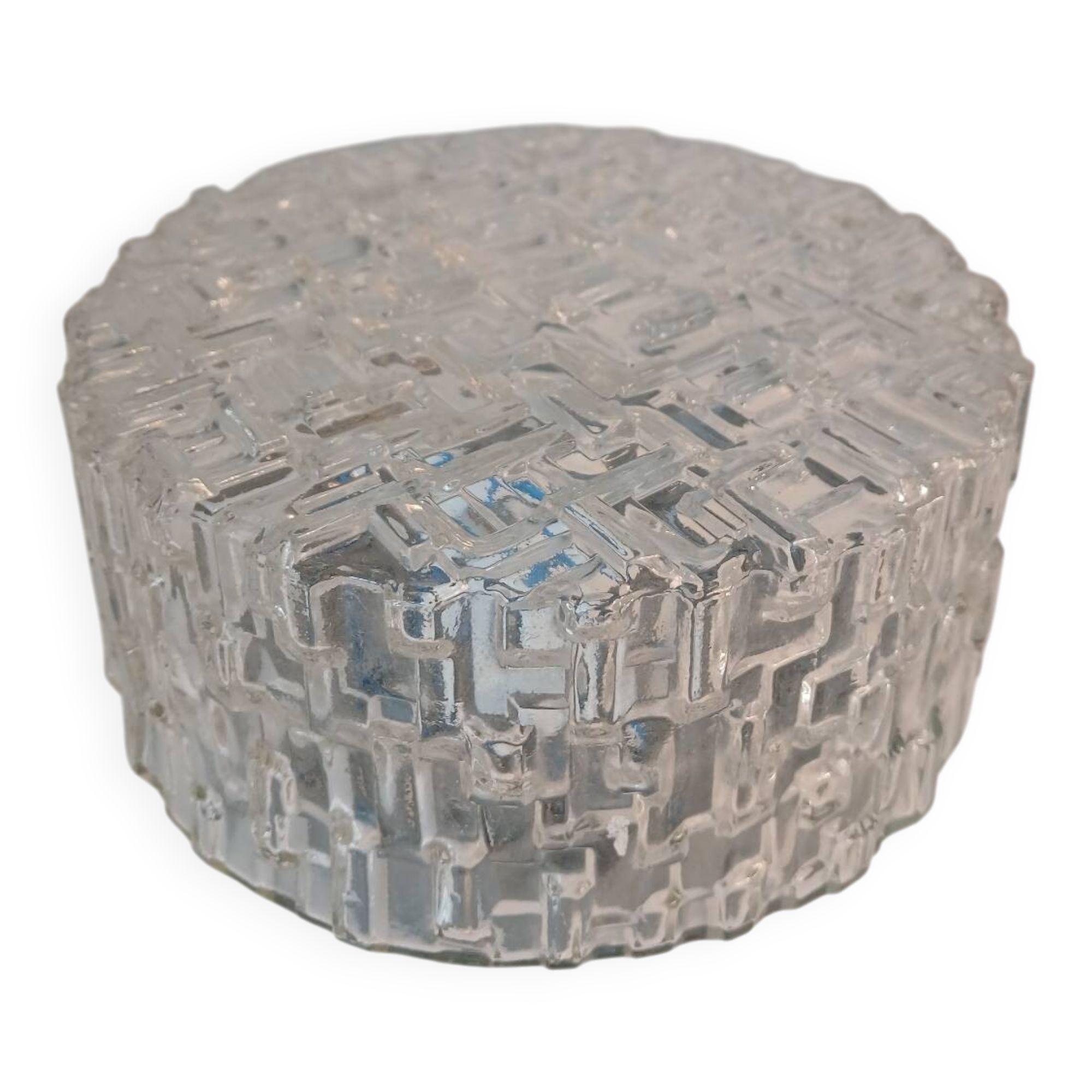 Vintage wall or ceiling light in molded glass - brutalist style - dia