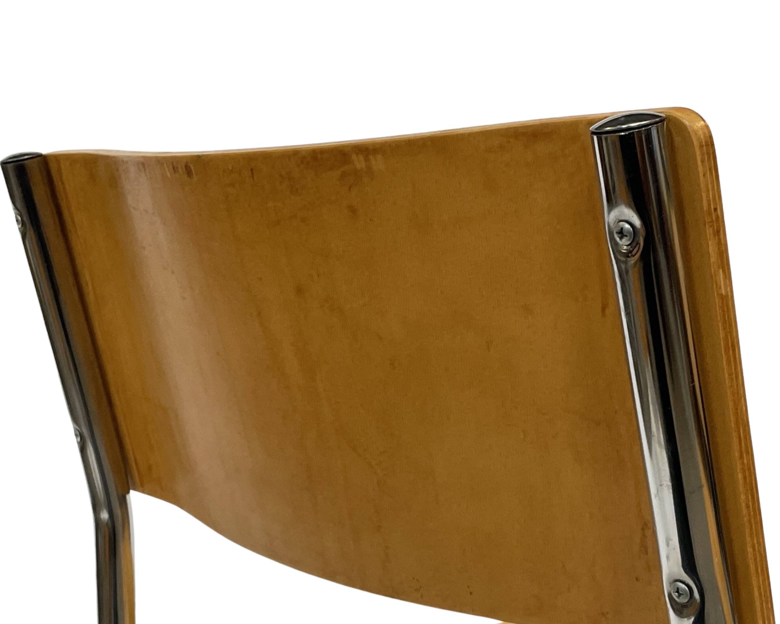 Set of four vintage dining room chairs, wood and chrome,  1970s