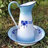 Enamelled jug, bowl and bucket
