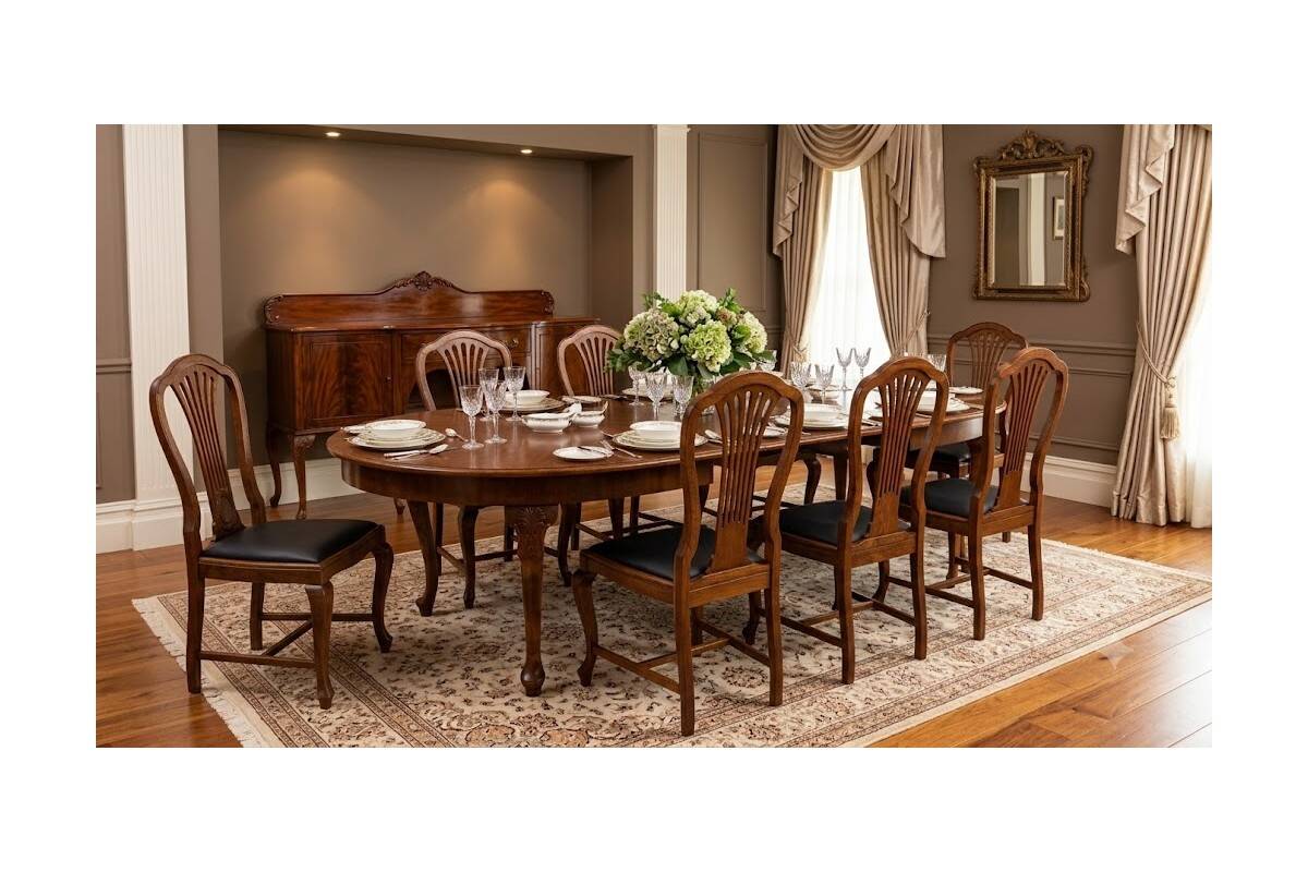 Large extendable table with eight chairs, late 19th century, France. After renovation.