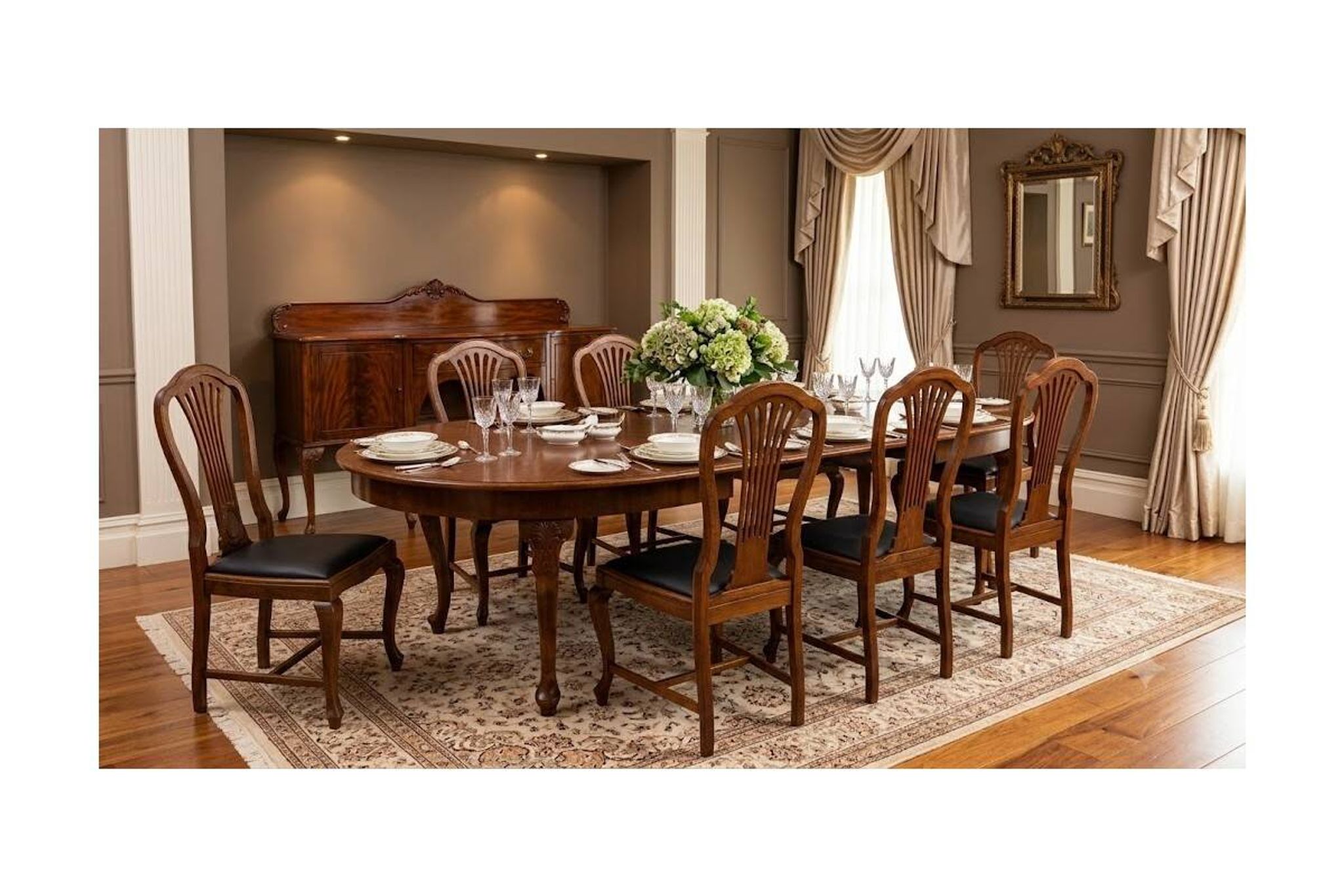 Large extendable table with eight chairs, late 19th century, France. After renovation.
