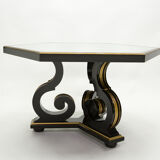 Maurice Hirsch neoclassical dining table black wood golden mirror 1970