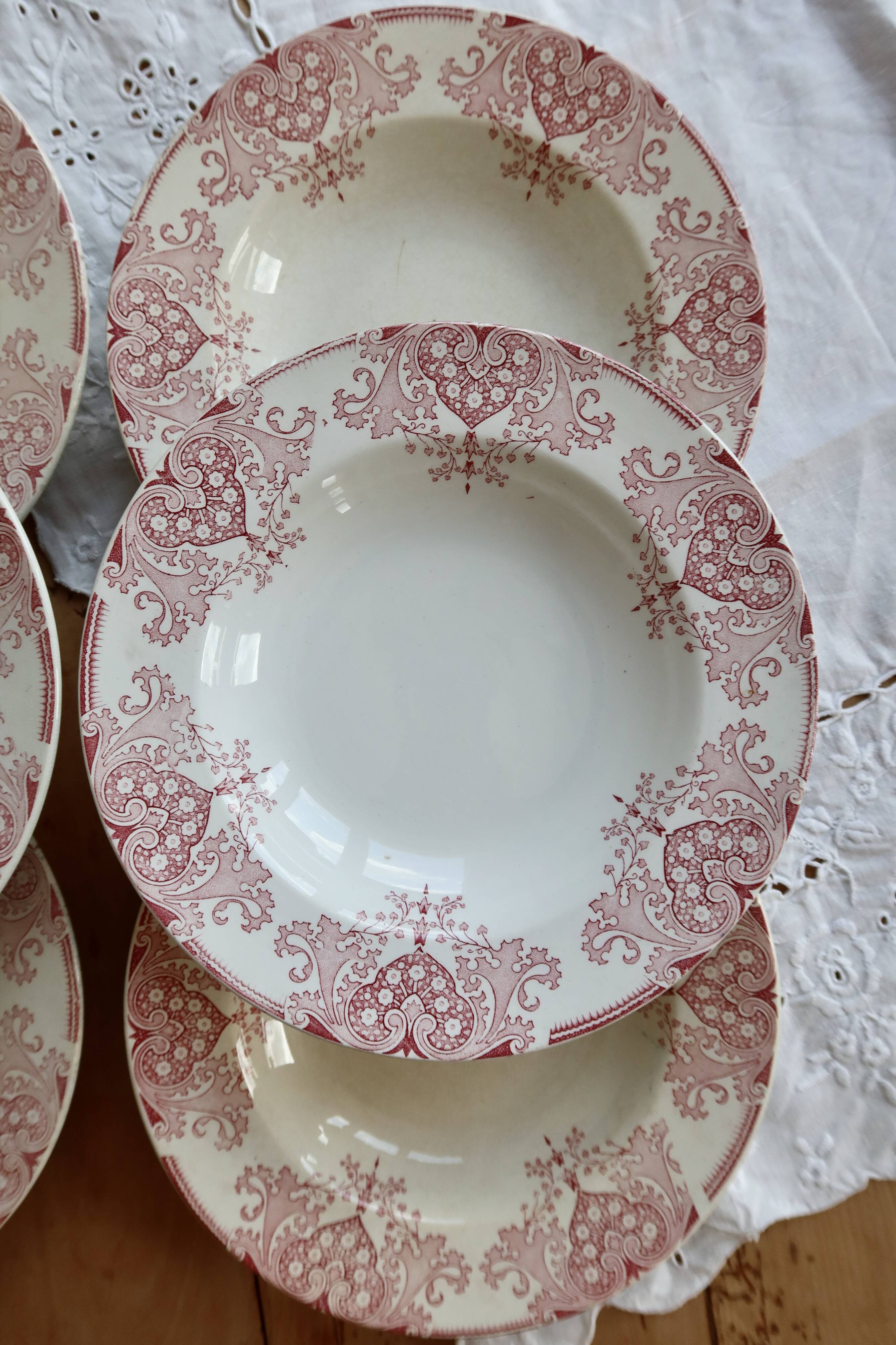 6 deep plates red iron clay Lunéville - "Mauresque" decoration