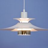 Danish hanging lamp in white with brass accent, 1980s